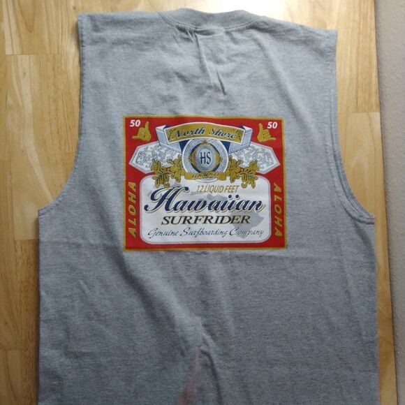 Vintage Hawaiian Surfrider Budweiser Logo Parody Tank Top Shirt - Picture 2 of 10